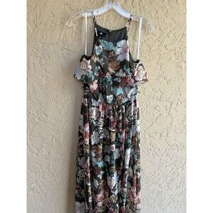 IZ Byer Size M Taupe Floral Chiffon Layered Top Women’s Short Skirt Maxi Dress